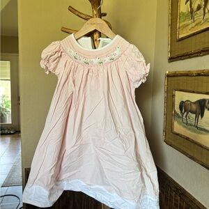 Elegant Baby Pink Smocked Cotton Girls' Dress